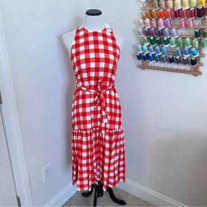 NWT Ann Taylor Red and White Gingham Midi Dress
